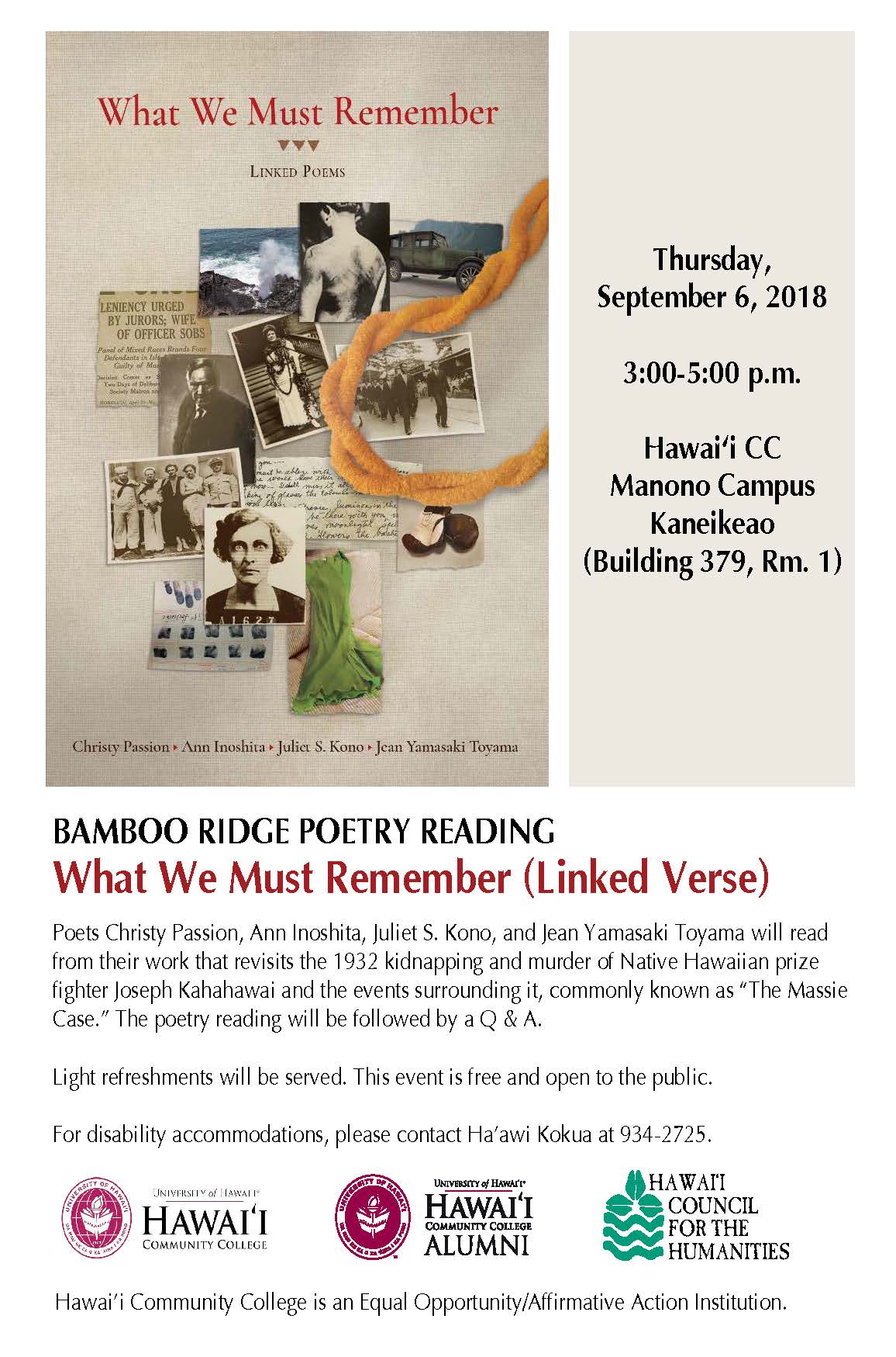 poster for bamboo ridge poetry reading