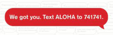 text aloha to 741741 logo