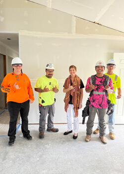 President Hensel with construction students