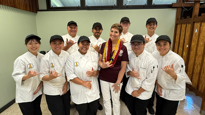 President Hensel with culinary students