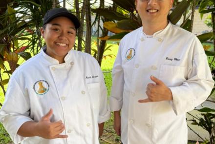 Second-year Hawai'i CC Culinary Arts student Marielle Acupan (left) and first-year Culinary Arts student Casey Chow (right) are among the 20 Culinary students who received scholarships this year funded by the Japanese Chamber of Commerce & Industry of Hawai'i's annual "A Taste of Hilo" event.