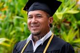 Drew Camacho, a liberal arts major, was the student keynote speaker for Hawai‘i CC-Pālamanui’s inaugural graduation ceremony at Pālamanui campus’ new lanai on May 17, 2025